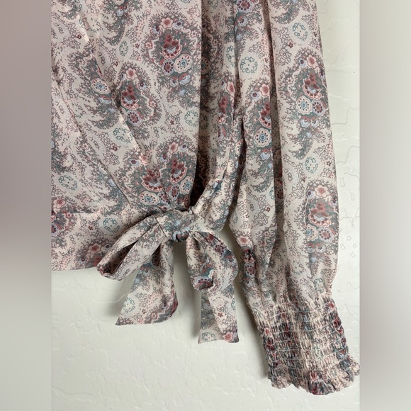 Paige Margherita Sheer Blouse Tie Waist Faux Wrap Boho Floral XL 1294 - Picture 2 of 8